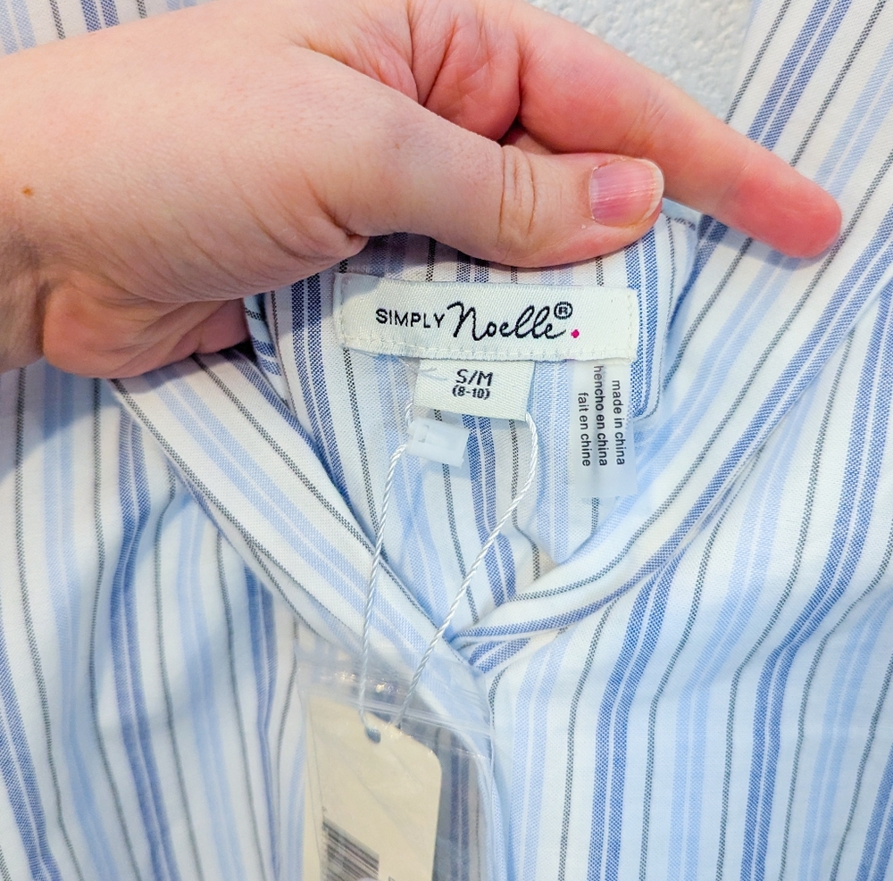 NWT Simply Noelle Halter Summer Dress With Straps Blue White Stripe Pockets Midi - Picture 9 of 13